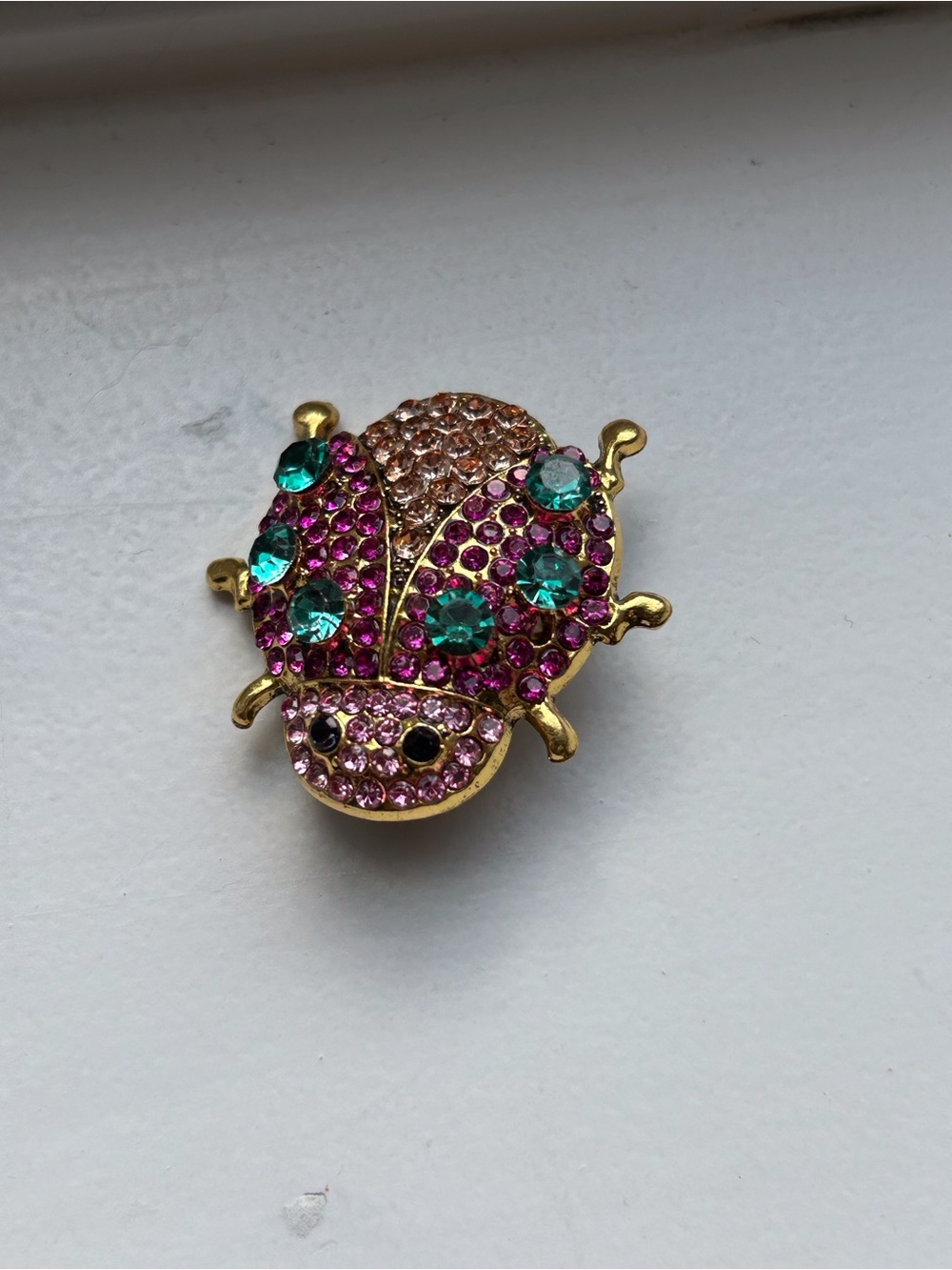 Crystal Beetle Pin Brooch in Pink & Teal